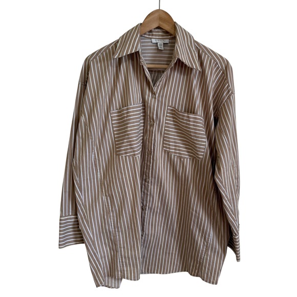 Topshop Striped Oversized‎ Button-Up Shirt with Pockets US 2 - Picture 1 of 7